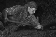 Nachgestellte Szene eines Bergwerk-Arbeiters